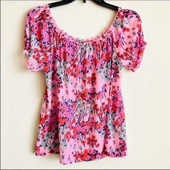 ModCloth Semi Sheer Off the Shoulders Floral Top Small - Picture 4 of 6